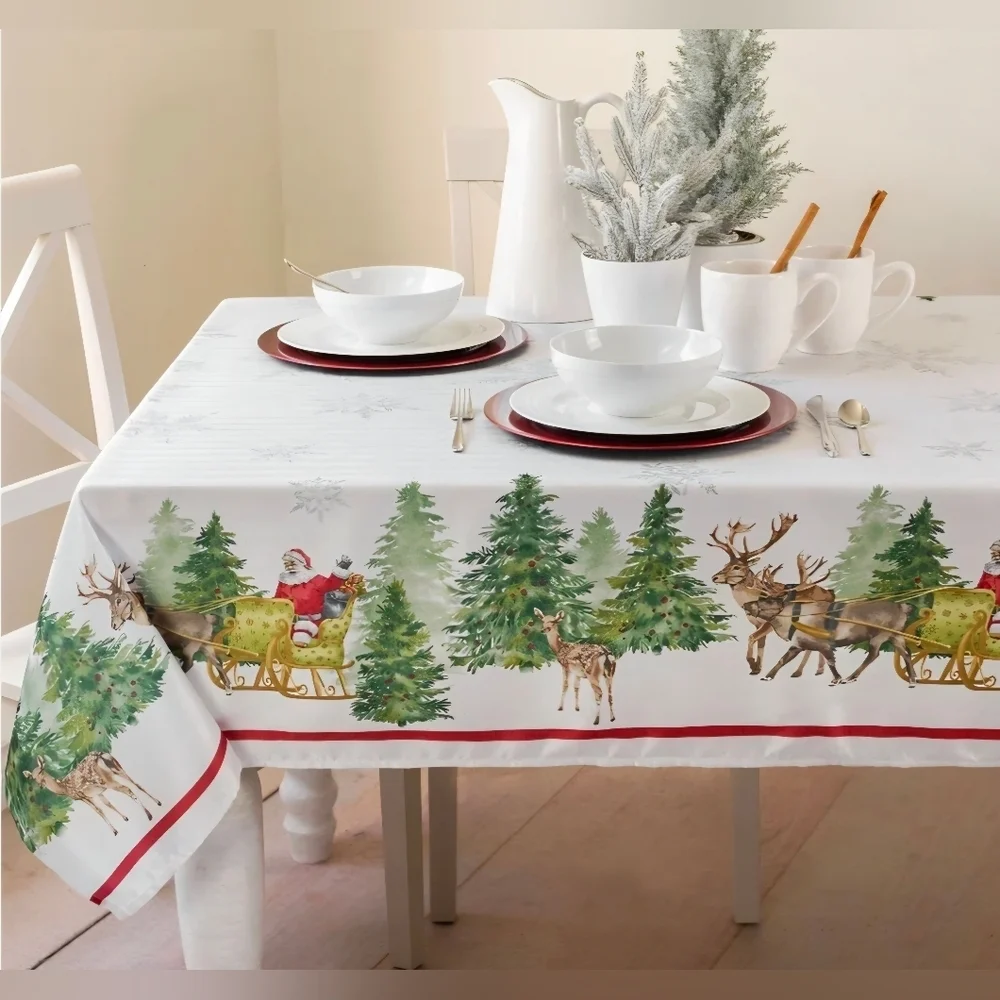 New Santa's Sleigh Christmas Tablecloth spill proof, 60 × 84